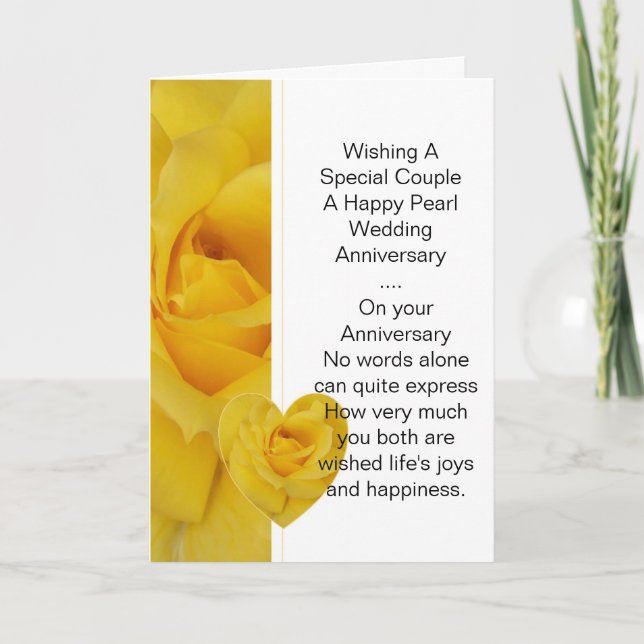 Carte Rose jaune Personnalisé 30e anniversaire de Mariag (Devant)