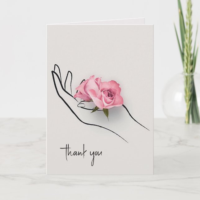 Carte Rose Merci À La Main (Devant)