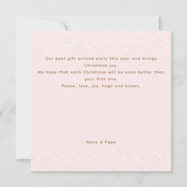 Carte Rose mignon Snowman Long Texte Première Fille Noël (Dos)