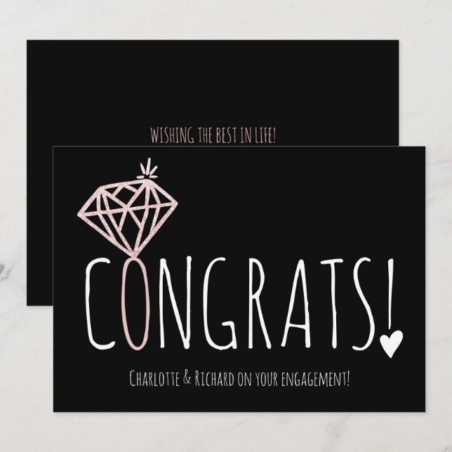 Carte Rose moderne bravo diamant or fiançailles (Devant / Derrière)