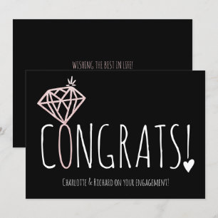 Carte rose moderne  de diamant d'or fiançailles