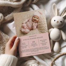 Carte rose moderne faire-part de naissance Preemie