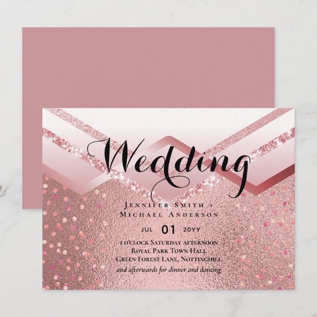Carte Rose moderne Gold tendance Mariage budget (Devant / Derrière)