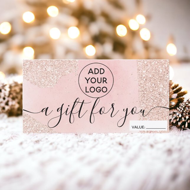 Carte Rose or parties scintillant rose logo certificat c (Rose gold glitter pink logo gift certificate)