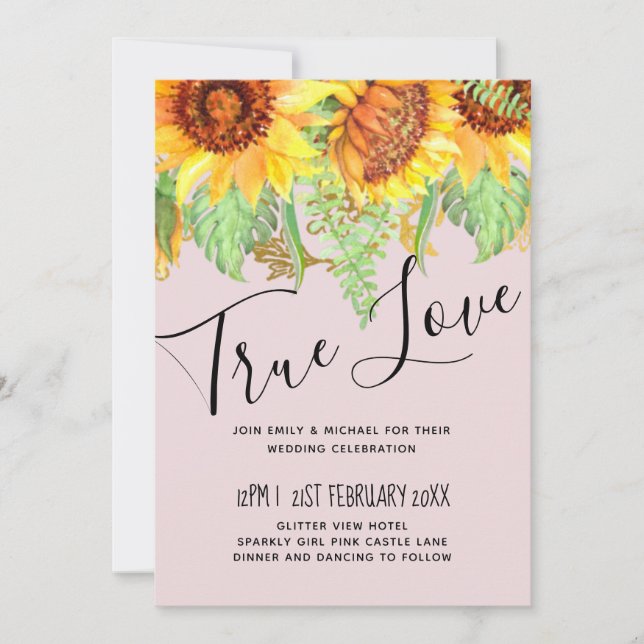 Carte Rose pâle avec Sunflowers Budget Mariage (Devant)
