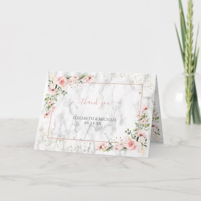 Carte Rose Pâle Doré Feuillage Rose Poussiéreux Floral M (Devant)