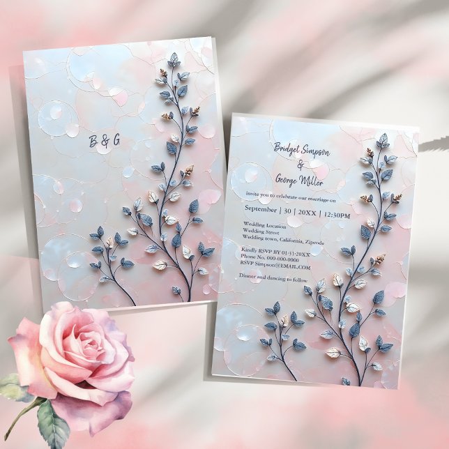 Carte rose pâle et tonalité perle mariage de la branche (Créateur téléchargé)