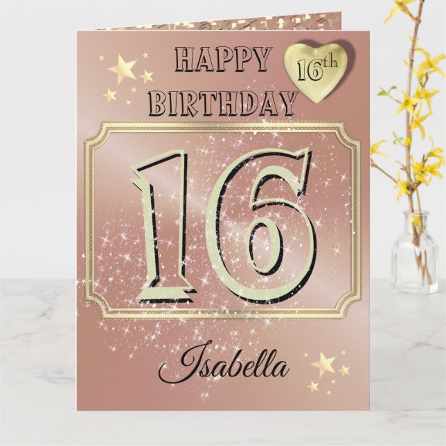 Carte Rose personnalisé Gold 16e anniversaire (Fleur jaune)