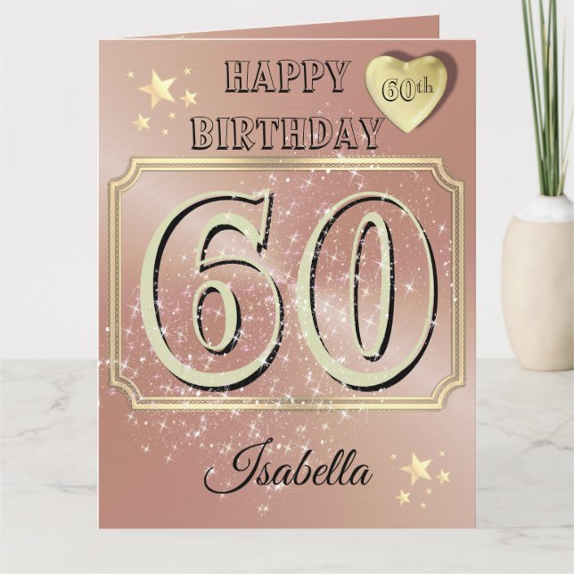Carte Rose personnalisé Gold 60e anniversaire (Devant)