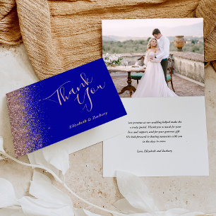 Carte Rose photo Gold Royal Blue Mariage Merci