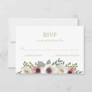 Carte rose poussiéreuse du bouquet RSVP d'anémone