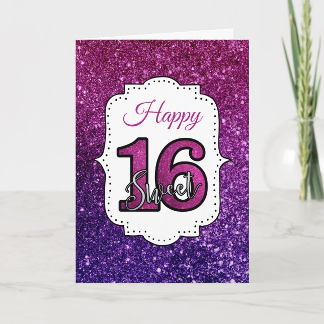 Carte Rose & Purple Sweet 16 Parties scintillant étincel (Devant)