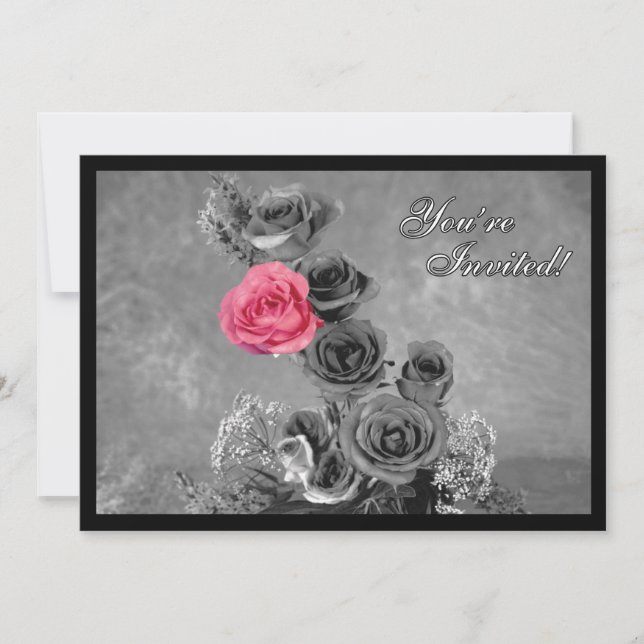 Carte Rose rose avec fond noir et blanc (Devant)