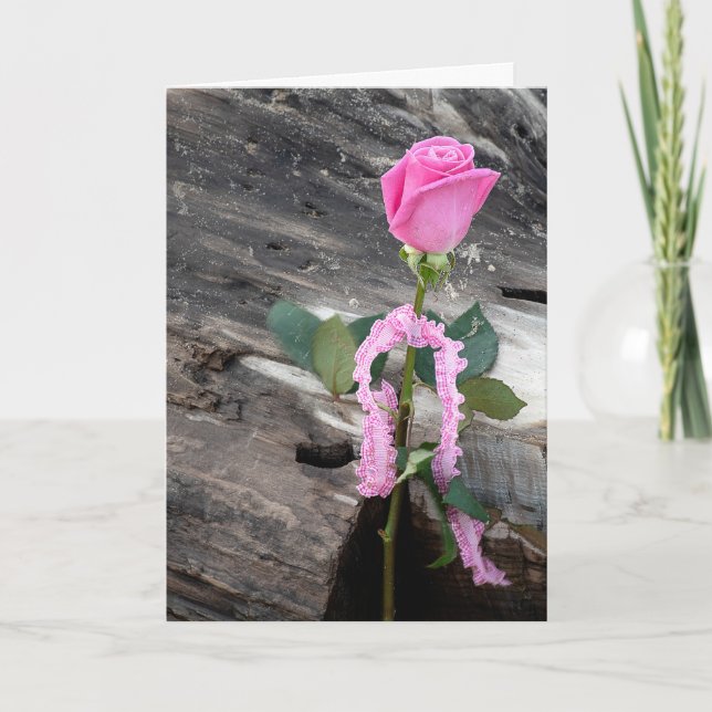 Carte Rose rose et Merci de bois franc (Devant)