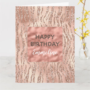 Carte Rose Rose Gold Zebra Imprimer Parties scintillant 