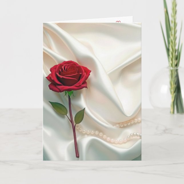 Carte Rose Rouge Anniversaire Aux Perles (Devant)