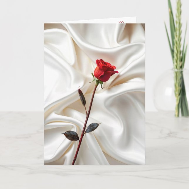 Carte Rose rouge Anniversaire Sur Satin (Devant)