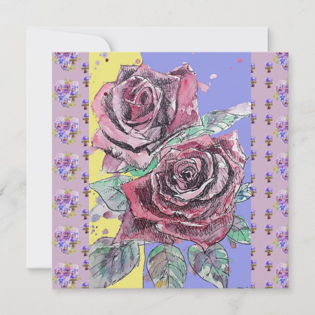 Carte Rose rouge Aquarelle Fleur Floral Anniversaire (Devant)
