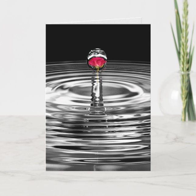 Carte rose rouge dans la goutte d'eau sympathie (Devant)