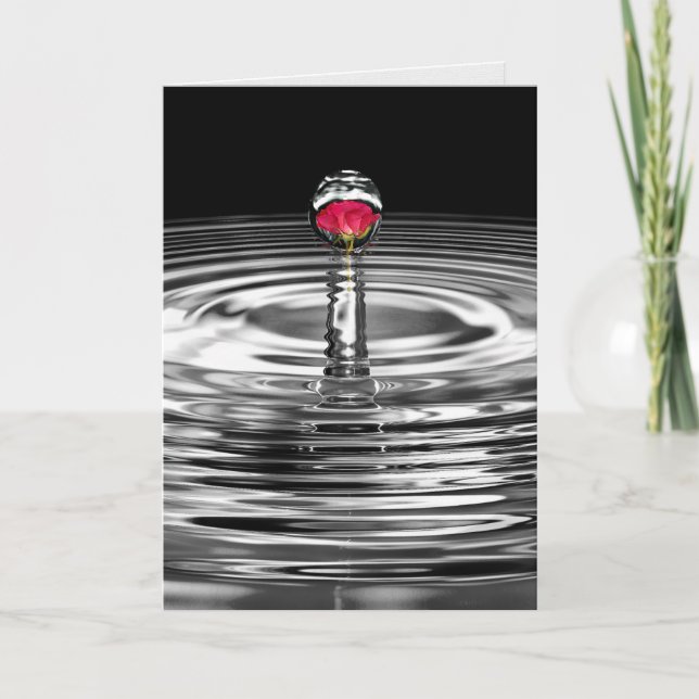 Carte rose rouge dans la goutte d'eau sympathie (Devant)