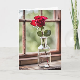 Carte Rose rouge en bouteille Anniversaire