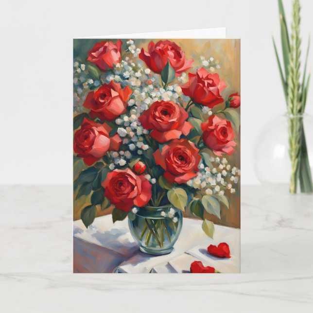 Carte Rose rouge et baby's breath blanc pour la Saint-Va (Devant)