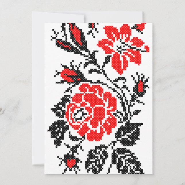 Carte Rose rouge et noir Motif russe (Devant)