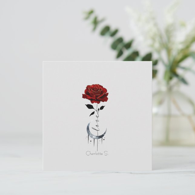 Carte Rose rouge gothique et croissant de lune avec amou (Debout devant)