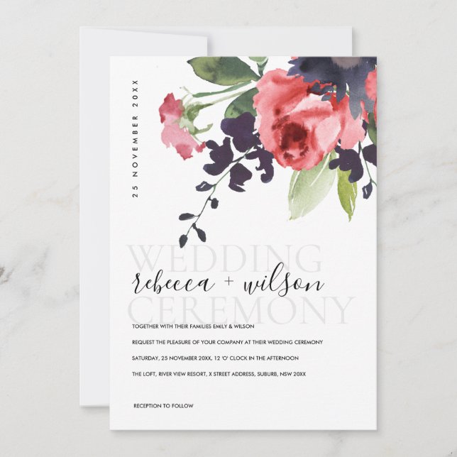 CARTE ROSE ROUGE PEONNE EUCALYPTUS FLORA MARIAGE DE COUL (Devant)