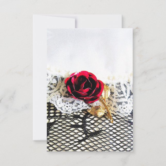 Carte Rose rouge romantique et dentelle blanche (Devant)