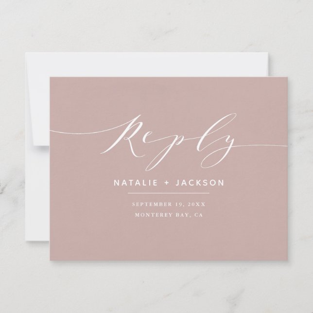 Carte Rose sombre + blanc réponse de mariage élégante (Devant)