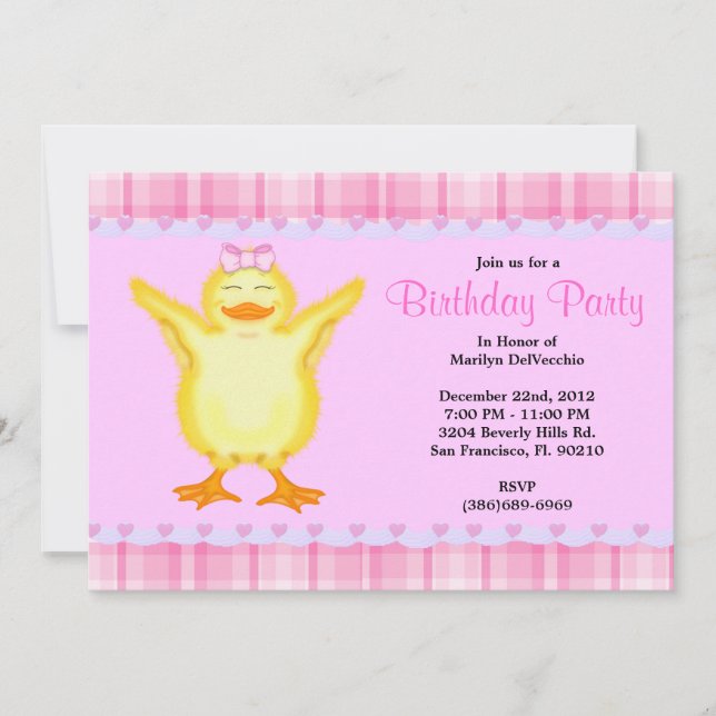 Carte rose sucrée CUTE avec Canard jaune Anniversa (Devant)