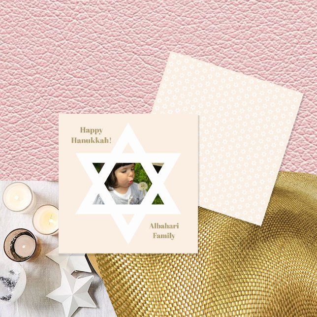 Carte Rose vif Bonne photo Hanoukka mignonne (Créateur téléchargé)