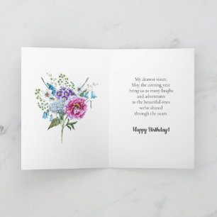 Carte Rose violet Fleurs Bleues Joyeux Anniversaire Soeu