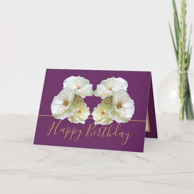 Carte Roses blanches Chic élégant Bouquet floral Anniver (Devant)