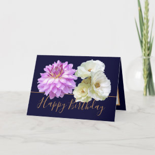 Carte Roses blanches et bouquet floral rose Dahlia Anniv