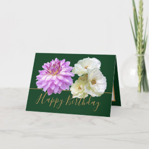Carte Roses blanches et bouquet floral rose Dahlia Anniv