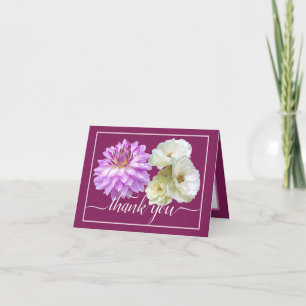 Carte Roses blanches et Merci de bouquet floral rose Dah