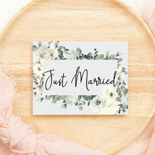 Carte Roses blanches ivoire Fleurs Mariage juste marié