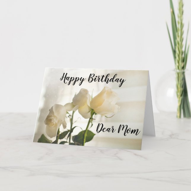Carte Roses blanches. Joyeux anniversaire, Chère maman. (Devant)