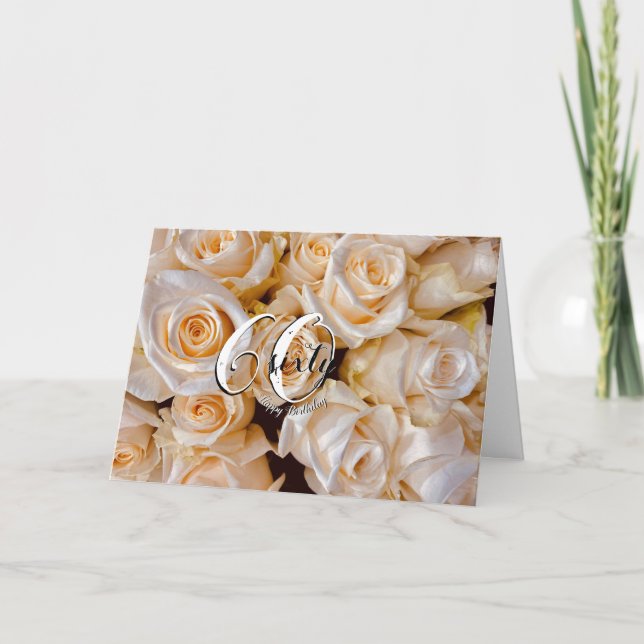 Carte Roses blanches modernes Floral 60e Anniversaire Ca (Devant)