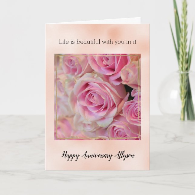 Carte Roses blanches roses Belle vie (Devant)