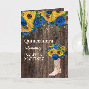 Carte Roses bleus Tournesols Cowgirl Photo Quinceañera