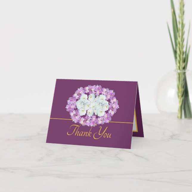 Carte Roses chic en or violet Crocus Merci de couronne (Devant)