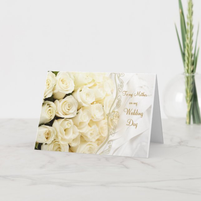 Carte Roses crème blanches. Merci Mère pour mon mariage (Devant)
