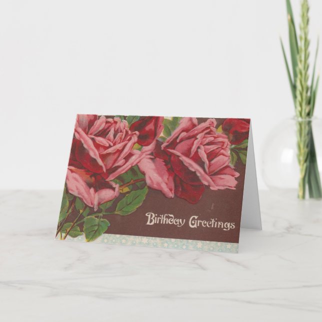 Carte Roses d'anniversaire rose vintage (Devant)