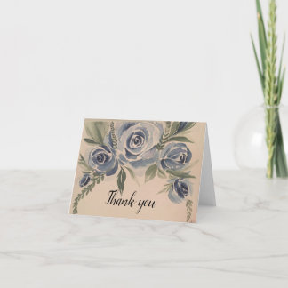 Carte Roses d'aquarelle bleu - merci - blanc