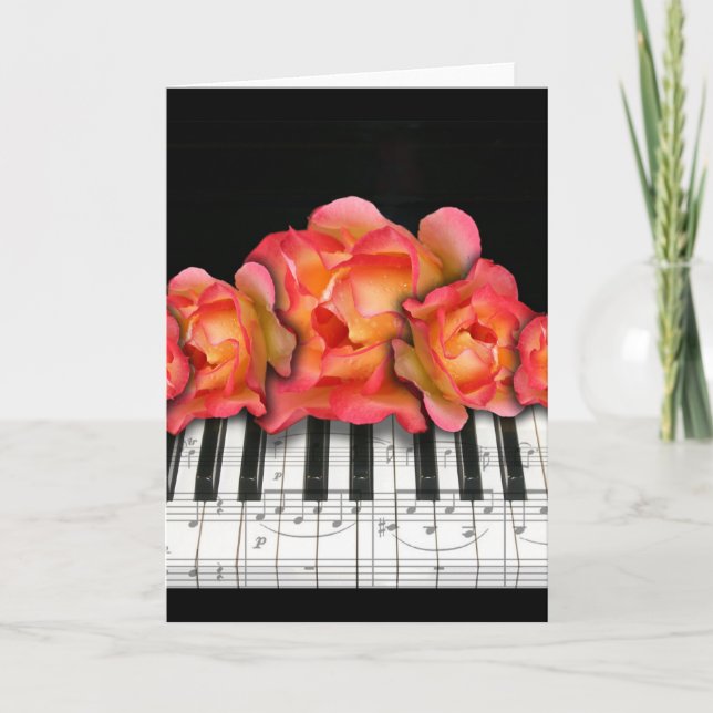 Carte Roses de clavier de piano et notes de musique (Devant)