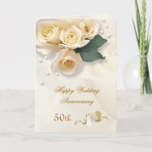 Carte Roses de crème de pêche, coeur 50e anniversaire Ma