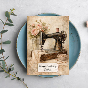 Carte Roses de machine à coudre vintage